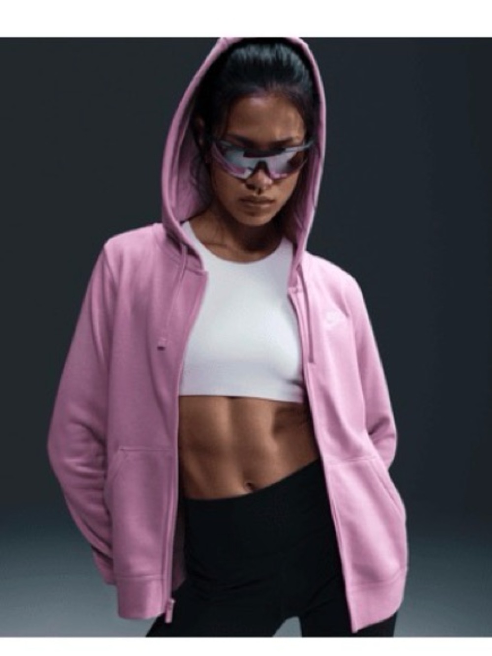 Nike sportswear club fleece women’s full zip hoodie beyond pink/white size L